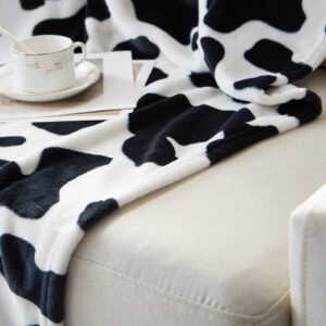 Fleece Cow Print Blanket Black and White Bed Cow Throws Soft Couch Sofa Cozy Warm Small Blankets Plush Gift for Daughter Mom, Bedroom Decor 60x80 inch