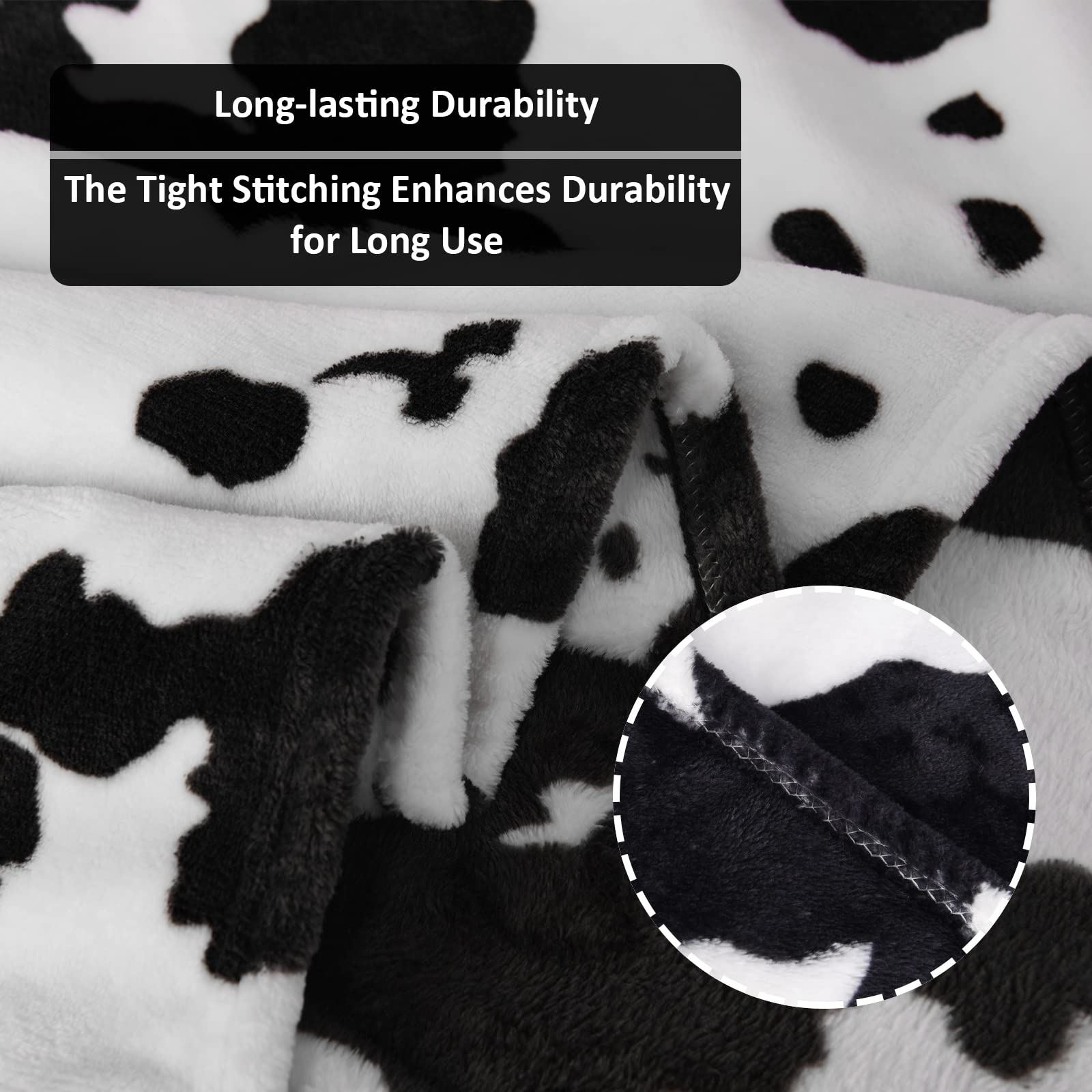 Fleece Cow Print Blanket Black and White Bed Cow Throws Soft Couch Sofa Cozy Warm Small Blankets Plush Gift for Daughter Mom, Bedroom Decor 60x80 inch