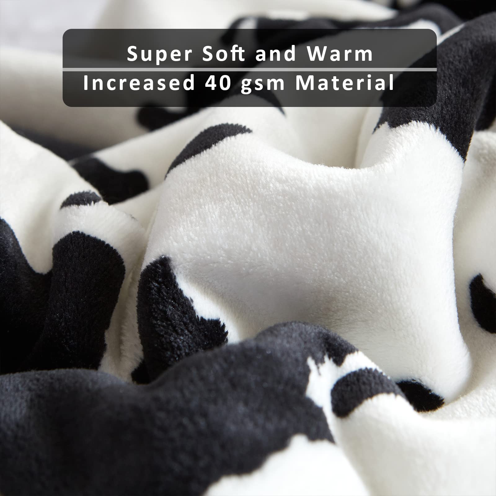 Fleece Cow Print Blanket Black and White Bed Cow Throws Soft Couch Sofa Cozy Warm Small Blankets Plush Gift for Daughter Mom, Bedroom Decor 60x80 inch