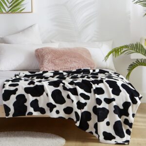 Fleece Cow Print Blanket Black and White Bed Cow Throws Soft Couch Sofa Cozy Warm Small Blankets Plush Gift for Daughter Mom, Bedroom Decor 60x80 inch