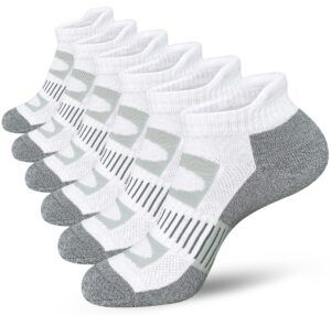 aptyid women's ankle socks athletic cushioned running, size 6-9, white, 6 pairs