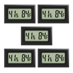 rojuna mini thermometer hygrometer, large number fahrenheit lcd display digital temperature humidity meters gauge indoor for greenhouse, garden, cellar, fridge (5-pack)
