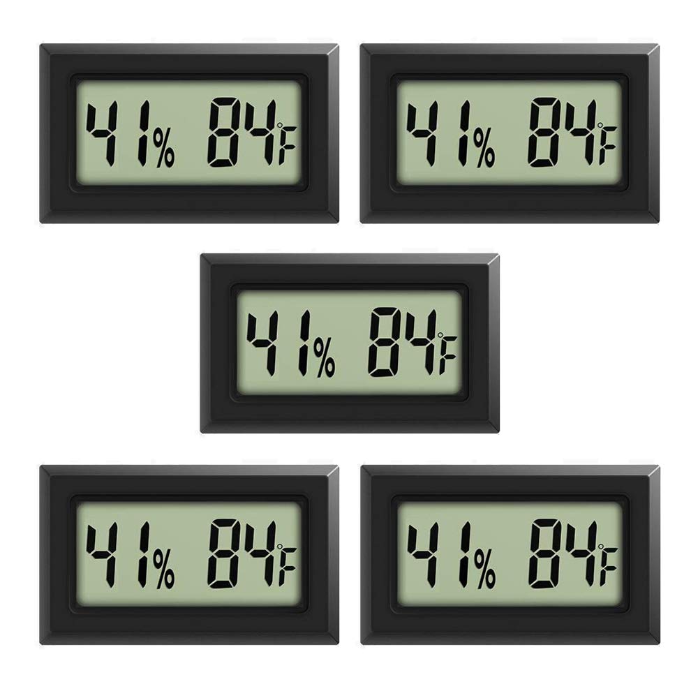 Rojuna Mini Thermometer Hygrometer, Large Number Fahrenheit LCD Display Digital Temperature Humidity Meters Gauge Indoor for Greenhouse, Garden, Cellar, Fridge (5-Pack)