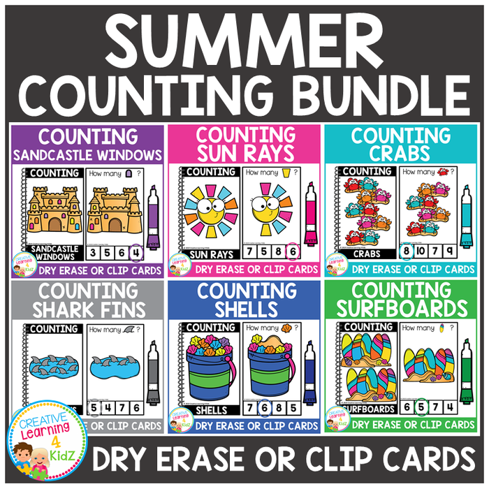 Dry Erase Counting Book/Cards or Clip Cards: Summer Bundle