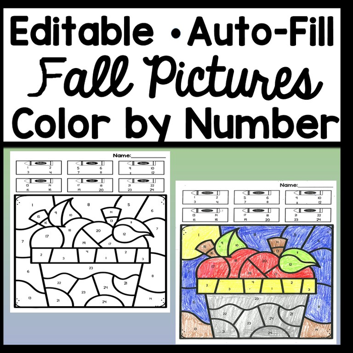 Fall Color by Number - Editable with Auto-Fill! {6 Editable Fall Pictures!}