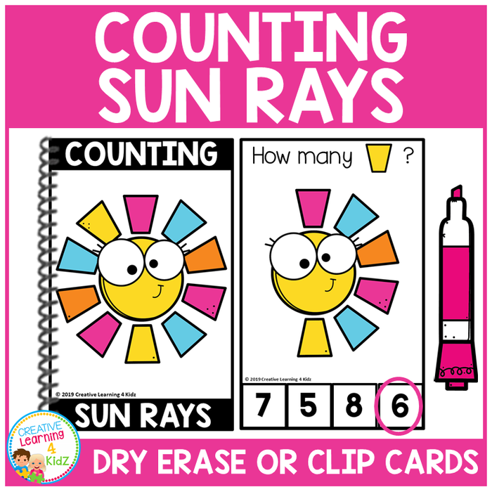 Dry Erase Counting Book/Cards or Clip Cards: Sun Rays - Summer