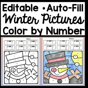 winter color by number - editable with auto-fill! {6 editable winter pictures!}