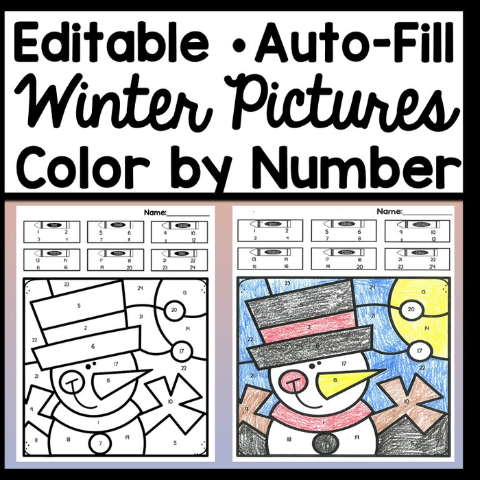 Winter Color by Number - Editable with Auto-Fill! {6 Editable Winter Pictures!}