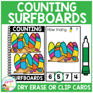 dry erase counting book/cards or clip cards: surfboards - summer