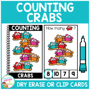 dry erase counting book/cards or clip cards: crabs - summer