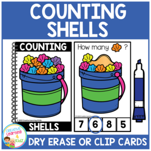 dry erase counting book/cards or clip cards: shells - summer