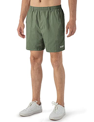 NAVISKIN Men's 6" UPF 50+ Sun Protection Shorts Outdoor Recreation Hiking Fishing Swim Board Quick Drying Multi Pockets Olive Green Size M