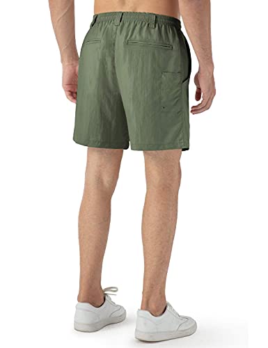 NAVISKIN Men's 6" UPF 50+ Sun Protection Shorts Outdoor Recreation Hiking Fishing Swim Board Quick Drying Multi Pockets Olive Green Size M