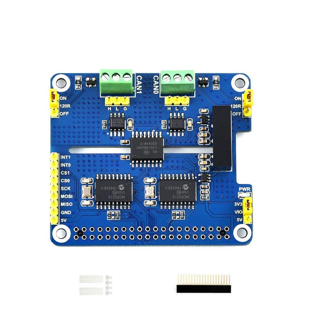 Coolwell Waveshare 2-Channel Isolated CAN Bus Expansion HAT for Raspberry Pi Series Boards MCP2515 + SN65HVD230 Dual Chips Solution Multi Allows 2-CH CAN Communication