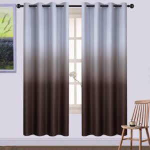 yakamok gradient color ombre curtains thickening polyester thermal insulated grommet window drapes for living room/bedroom (brown, 2 panels, 52x72 inch)