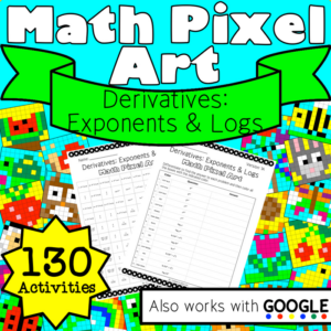 spring: derivatives exponents and logs pixel art - distance learning compatible