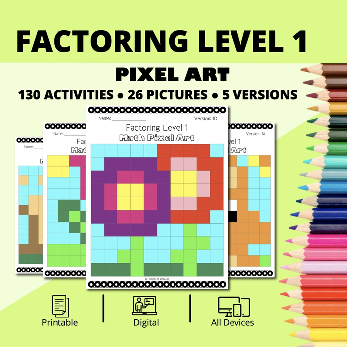 Spring: Algebra Factoring Level 1 Pixel Art