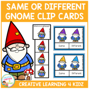 same & different gnome clip cards