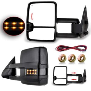 qualinsist tow mirrors fit for 1999-2002 for chevy silverado for gmc sierra 1500/2500 towing mirrors with power adjusted heated led turn signal width light black housing 2pcs lh and rh side
