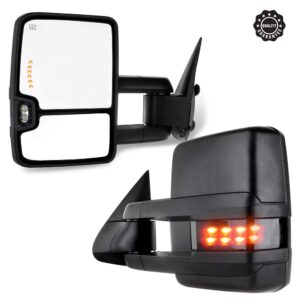 QUALINSIST Tow Mirrors Fit for 1999-2002 for Chevy Silverado for GMC Sierra 1500/2500 Towing Mirrors with Power Adjusted Heated LED Turn Signal Width Light Black Housing 2PCS LH and RH Side