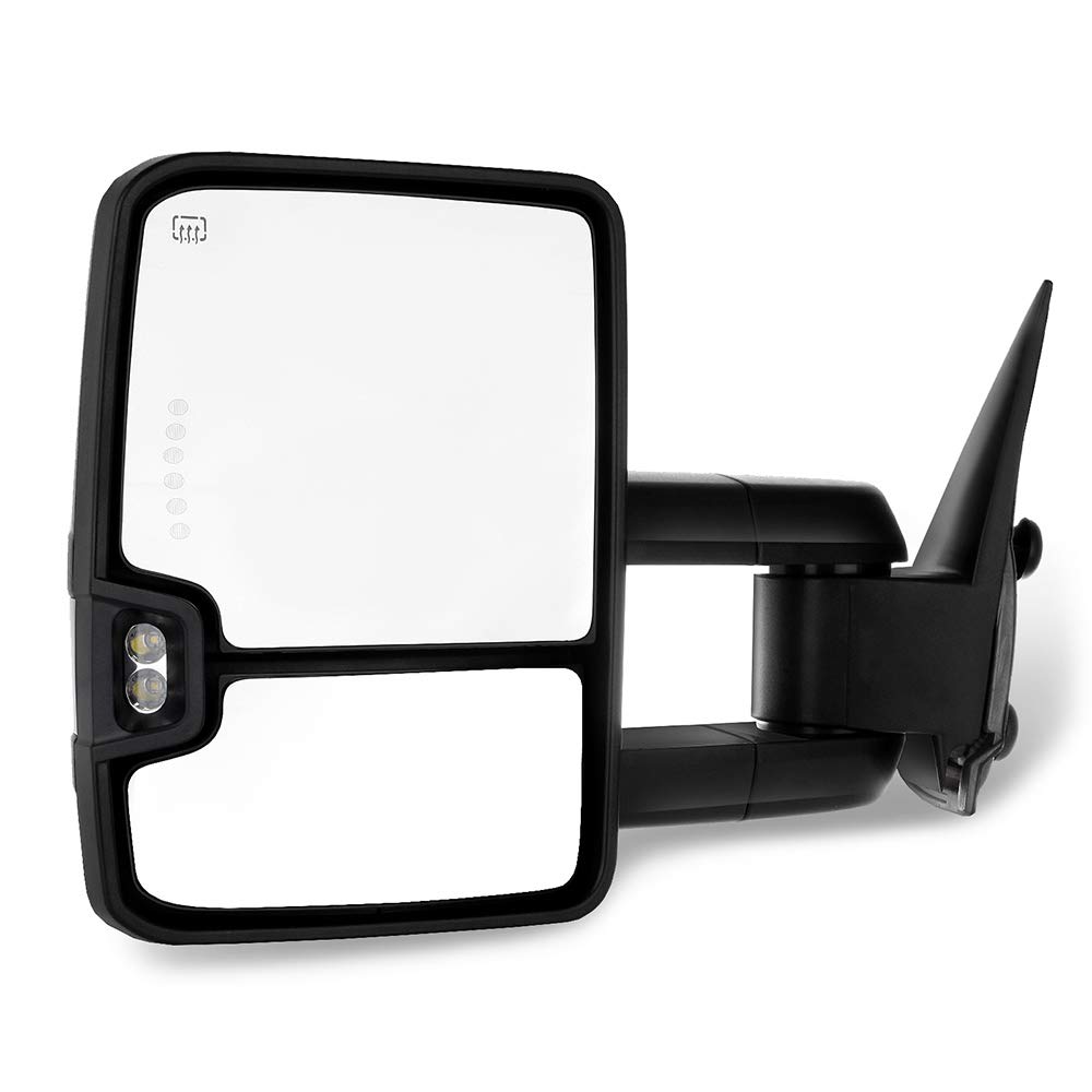 QUALINSIST Tow Mirrors Fit for 1999-2002 for Chevy Silverado for GMC Sierra 1500/2500 Towing Mirrors with Power Adjusted Heated LED Turn Signal Width Light Black Housing 2PCS LH and RH Side