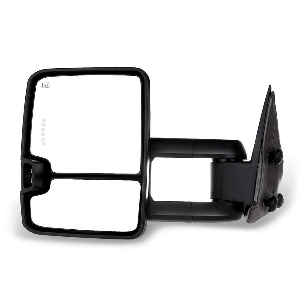 QUALINSIST Tow Mirrors Fit for 1999-2002 for Chevy Silverado for GMC Sierra 1500/2500 Towing Mirrors with Power Adjusted Heated LED Turn Signal Width Light Black Housing 2PCS LH and RH Side