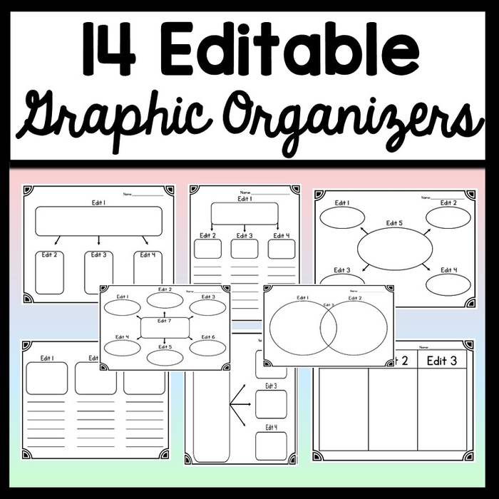 Graphic Organizers for Elementary Kids-Fully Editable! {14 Different Graphic Organizers!}