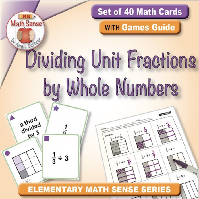 Dividing Unit Fractions by Whole Numbers: 40 Math Cards with Games Guide 5F26