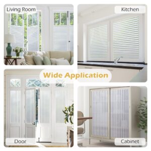 rabbitgoo Window Privacy Film, Frosted Glass Window Film, Window Frosting Film, Decorative Front Door Covering, Anti-UV Static Cling Non Adhesive Window Sticker, Striped Pattern, 35.4 x 118 inches