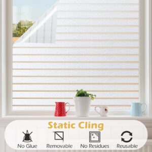 rabbitgoo Window Privacy Film, Frosted Glass Window Film, Window Frosting Film, Decorative Front Door Covering, Anti-UV Static Cling Non Adhesive Window Sticker, Striped Pattern, 35.4 x 118 inches