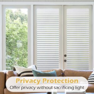 rabbitgoo Window Privacy Film, Frosted Glass Window Film, Window Frosting Film, Decorative Front Door Covering, Anti-UV Static Cling Non Adhesive Window Sticker, Striped Pattern, 35.4 x 118 inches