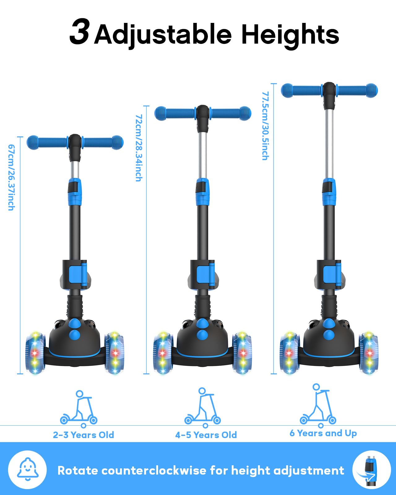 RideVOLO K02 Foldable Kick Scooter for 2-6 Years Old Kids, 2-in-1 with Removable Seat, 3 Adjustable Heights, Flashing Wheels and Wide Deck, Max Load 110lbs, Outdoor Activities, Gift for Boy/Girl Black