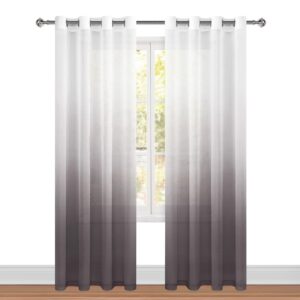 Hiasan Ombre Sheer Curtains 84 Inches Long - Faux Linen Decorative Voile Grommet Window Curtains for Bedroom and Living Room, Light Brown, 2 Drape Panels