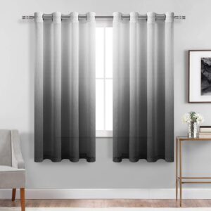 dwcn faux linen ombre sheer curtains - gradient semi voile drapes bedroom and living room curtains, set of 2 grommet top window curtain panels, 52 x 63 inch length, light brown