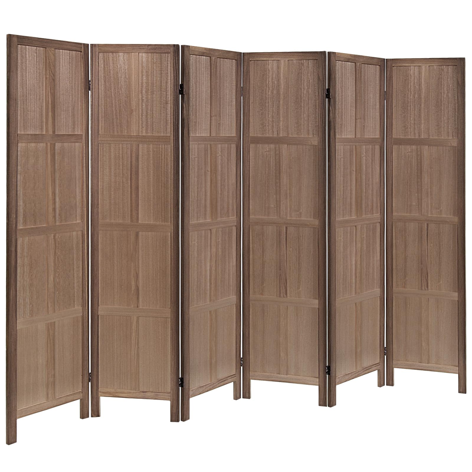 RHF 6 Ft.Tall Room Divider with Stand,19" Each Panel,Rustic Folding Privacy Screens,Heavy Duty Partition Wall Dividers, Room Separator, Temporary Wall, Screen Panel with Feet, 6 Panel, Brown