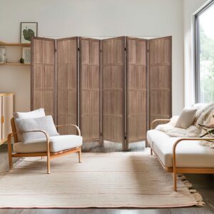 RHF 6 Ft.Tall Room Divider with Stand,19" Each Panel,Rustic Folding Privacy Screens,Heavy Duty Partition Wall Dividers, Room Separator, Temporary Wall, Screen Panel with Feet, 6 Panel, Brown