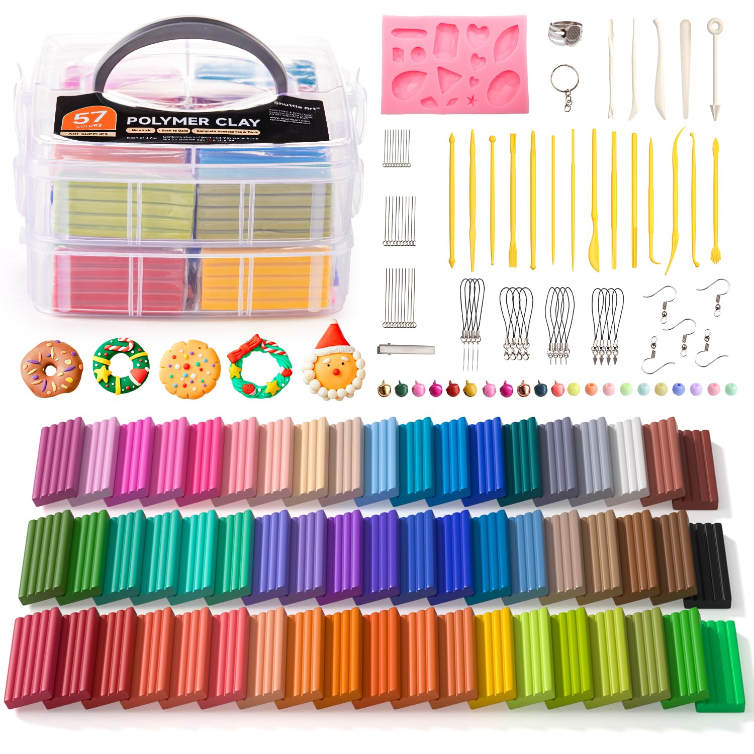 Polymer Clay, Shuttle Art 57 Colors Oven Bake Modeling Clay, Creative Clay Kit with 19 Clay Tools and 10 Kinds of Accessories, Non-Toxic, Non-Sticky, Ideal DIY Art Craft Clay Gift for Kids Adults…