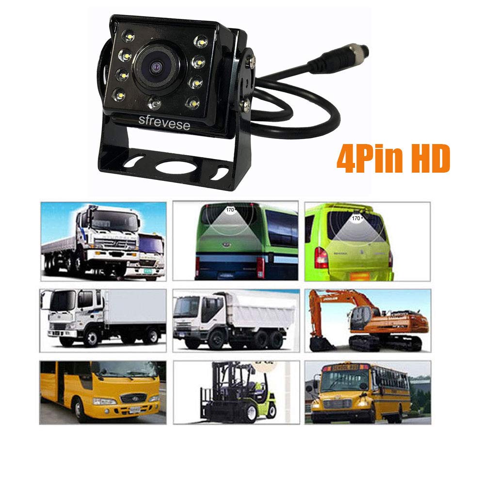 Vehicle Backup Rear View Reverse Parking Car Camera 8 LED IP69 Waterproof Night Vision HD AHD 1080P Rear Camera + 4 Pin 15m Video Cable for Bus Trailer RV Camper Truck Van 12V-24V