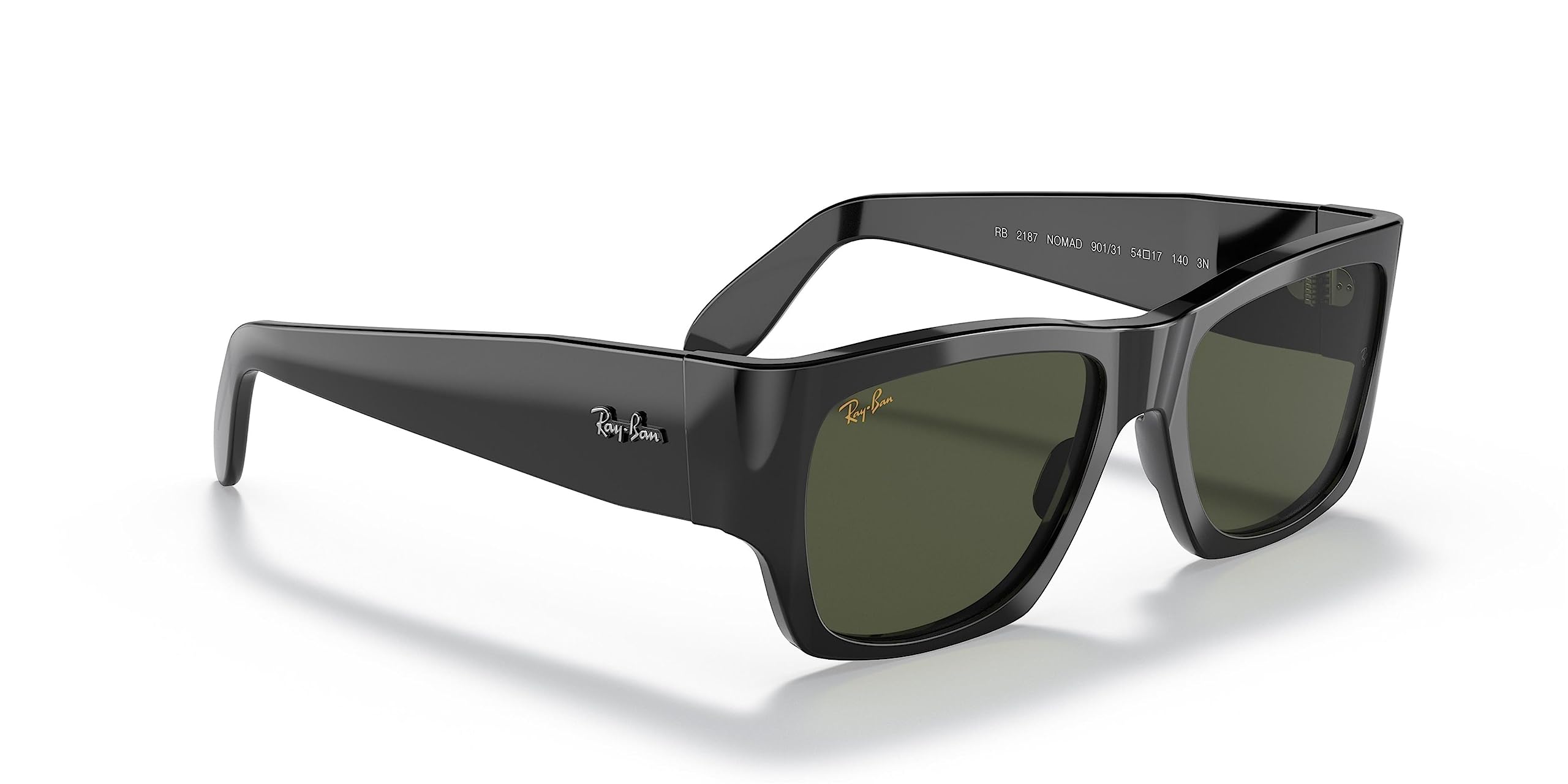 Ray-Ban RB2187 Nomad Square Sunglasses, Black/G-15 Green, 54 mm