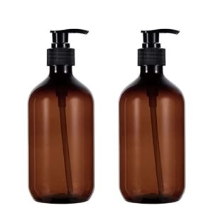 sdoot shampoo bottles with pump, 17oz refillable amber plastic pump dispenser bottle for soap shampoo conditioner, 2 pack