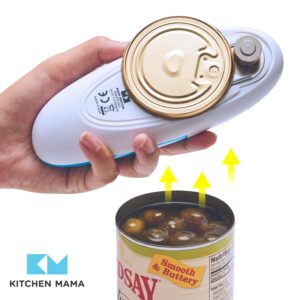 Kitchen Mama Auto Electric Can Opener: Open Your Cans with A Simple Press of Button - Automatic, Hands Free, Smooth Edge, Food-Safe, Battery Operated, YES YOU CAN (Sky Blue)