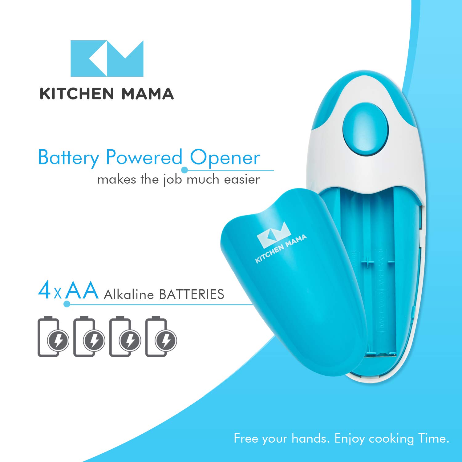 Kitchen Mama Auto Electric Can Opener: Open Your Cans with A Simple Press of Button - Automatic, Hands Free, Smooth Edge, Food-Safe, Battery Operated, YES YOU CAN (Sky Blue)