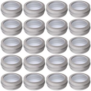 2 ounce aluminum tin jar 60 ml refillable containers clear top screw lid round tin container bottle for cosmetic,lip balm, cream, 12 pcs.