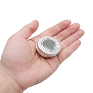 2 Ounce Aluminum Tin Jar 60 ml Refillable Containers Clear Top Screw Lid Round Tin Container Bottle for Cosmetic,Lip Balm, Cream, 12 Pcs.