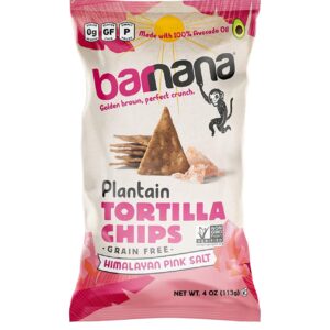 Barnana Grain-Free Plantain Tortilla Chips – Himalayan Pink Salt – 4 Ounce, 1 Pack – Gluten-Free, Corn-Free, Paleo – Golden Brown, Perfect Crunchy Snack - Made With 100% Avocado Oil