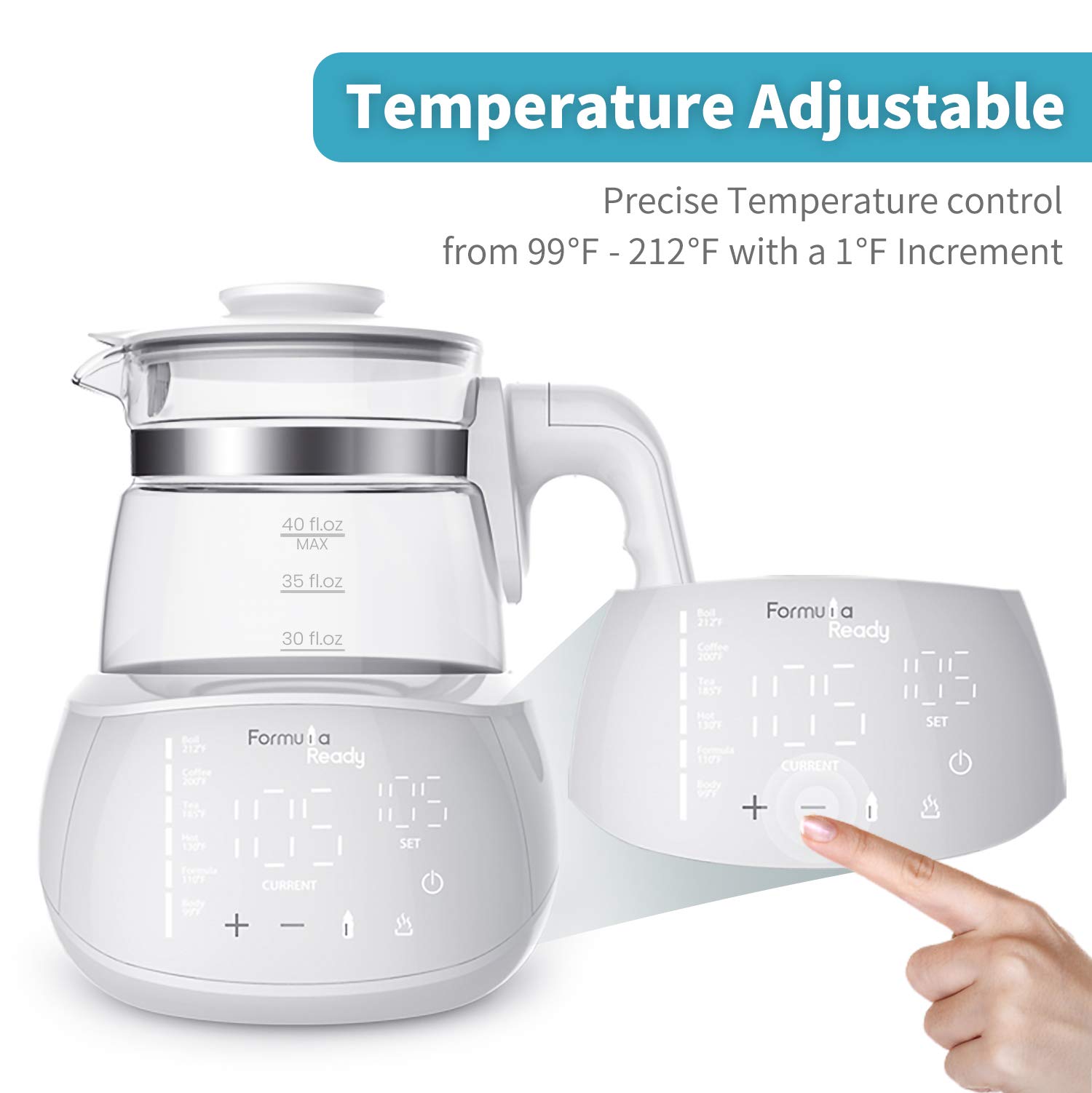 Formula Ready Baby Water Kettle- One Button Boil Cool Down and Keep Warm at Perfect Temperature 24/7 - Dispense Water Instantly- Replace Traditional Bottle Warmer