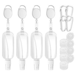 linkidea 1.69oz empty hand soap bottles, portable travel plastic bottles, fine mist spray bottle, reusable squeezable leak proof toiletries container with keychain & stretchable lanyard (4 pack)
