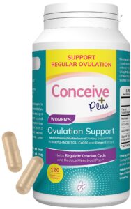 conceive plus myo-inositol & d-chiro inositol supplement blend capsules | folate, ginger, coq10, vitamin b8 | 30-day supply healthy ovarian function for women | 120 inositol caps