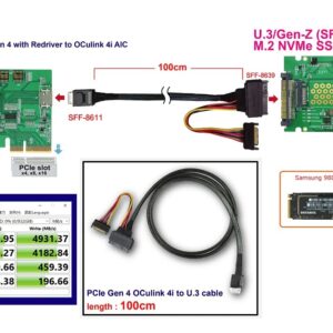 Micro SATA Cables |U.3 (SFF-8639) PCIe Gen 4 16GT/s to M.2 NVMe SSD Adapter