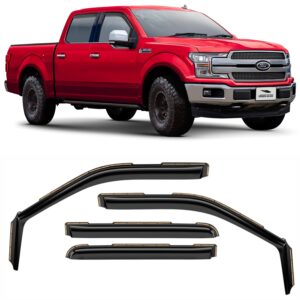 voron glass in-channel extra durable rain guards for trucks ford f150 2015-2020 supercrew (fit for ford f250-f550 17-23), window deflectors, vent window visors, 4 pieces - 220018